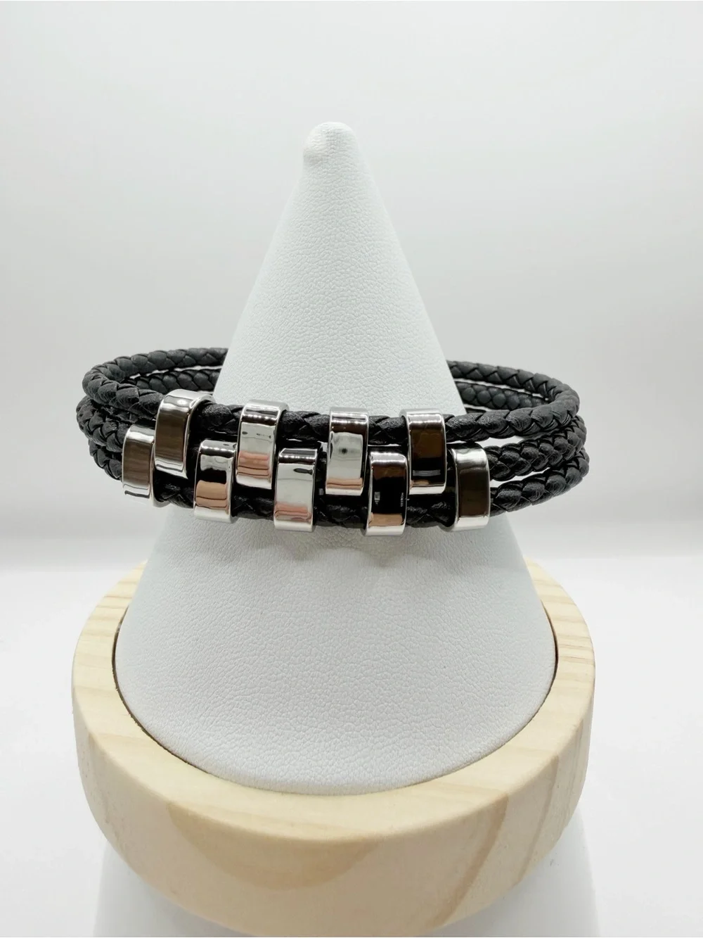 Men’s Braided Leather Bracelet | Triple Strand Stainless Steel Magnetic Clasp